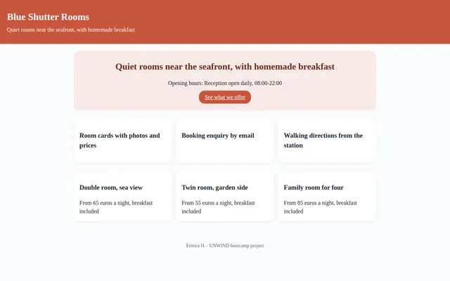 Screenshot of Landing Page for a Small Guesthouse