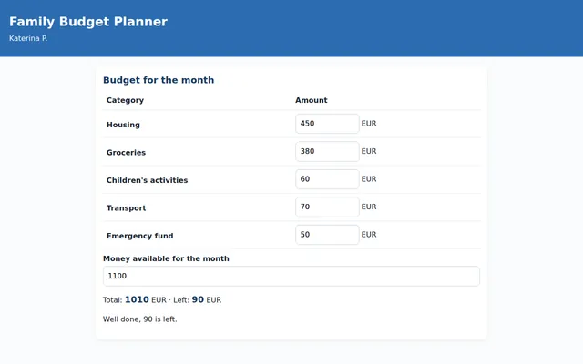 Screenshot of Family Budget Planner