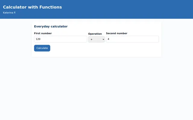 Screenshot of Calculator with Functions