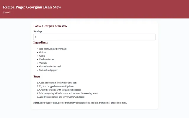 Screenshot of Recipe Page: Georgian Bean Stew