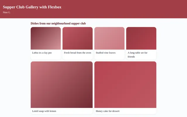 Screenshot of Supper Club Gallery with Flexbox
