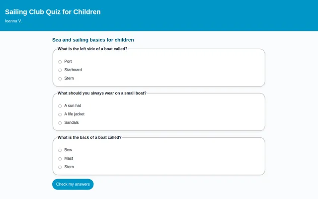 Screenshot of Sailing Club Quiz for Children