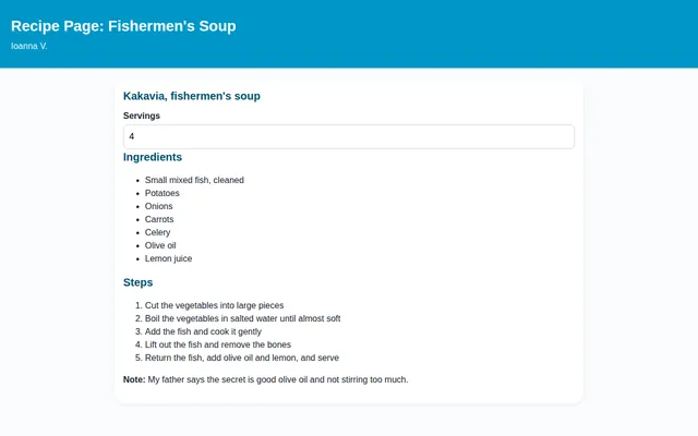 Screenshot of Recipe Page: Fishermen's Soup