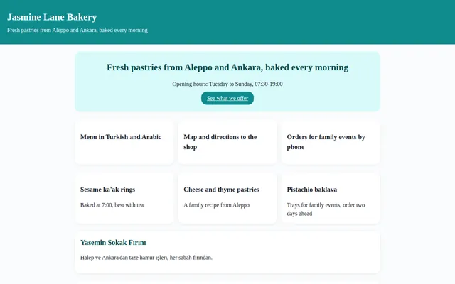 Screenshot of Bilingual Landing Page for a Bakery