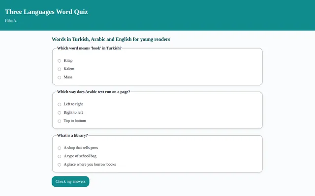 Screenshot of Three Languages Word Quiz