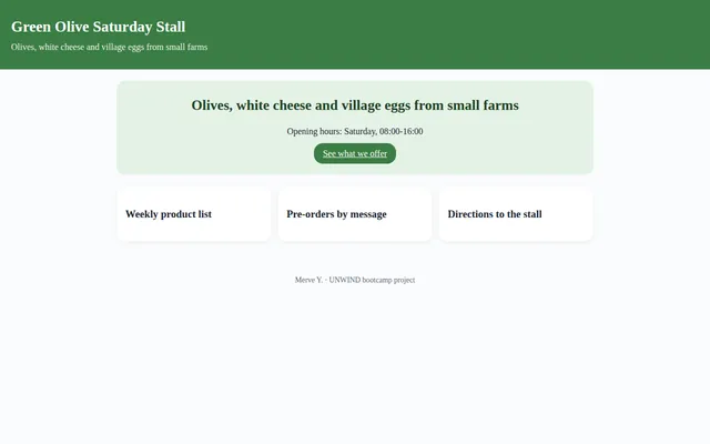 Screenshot of Landing Page for Our Market Stall