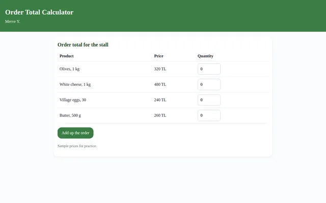 Screenshot of Order Total Calculator