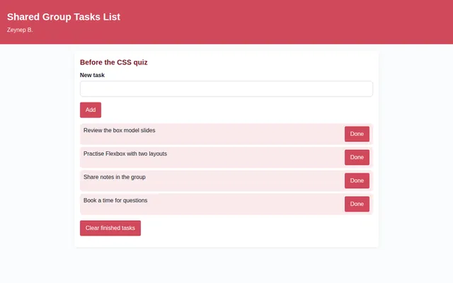 Screenshot of Shared Group Tasks List